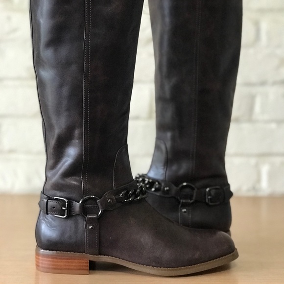 NEW Coach Mabel Riding Cowboy Western Boots With Chain Brown Leather Size 6B - Picture 1 of 9